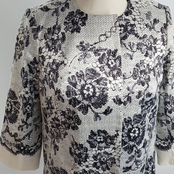 The Limited Womens XS Black White Floral Brocade Jacket Blazer 3/4 Sleeve - Picture 3 of 10